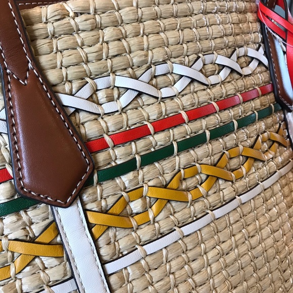 New Tory Burch Perry Straw Oversized Tote Bag - Picture 4 of 16